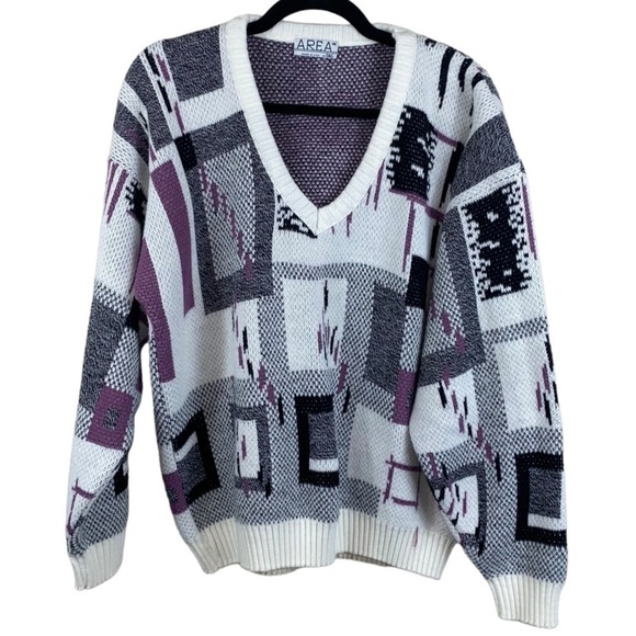 Vintage AREA by TAG Men’s Abstract Design VNeck Acrylic Sweater Sz M - Picture 1 of 7